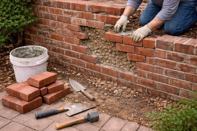 Brick Retaining Wall Repair in Brighton, MI